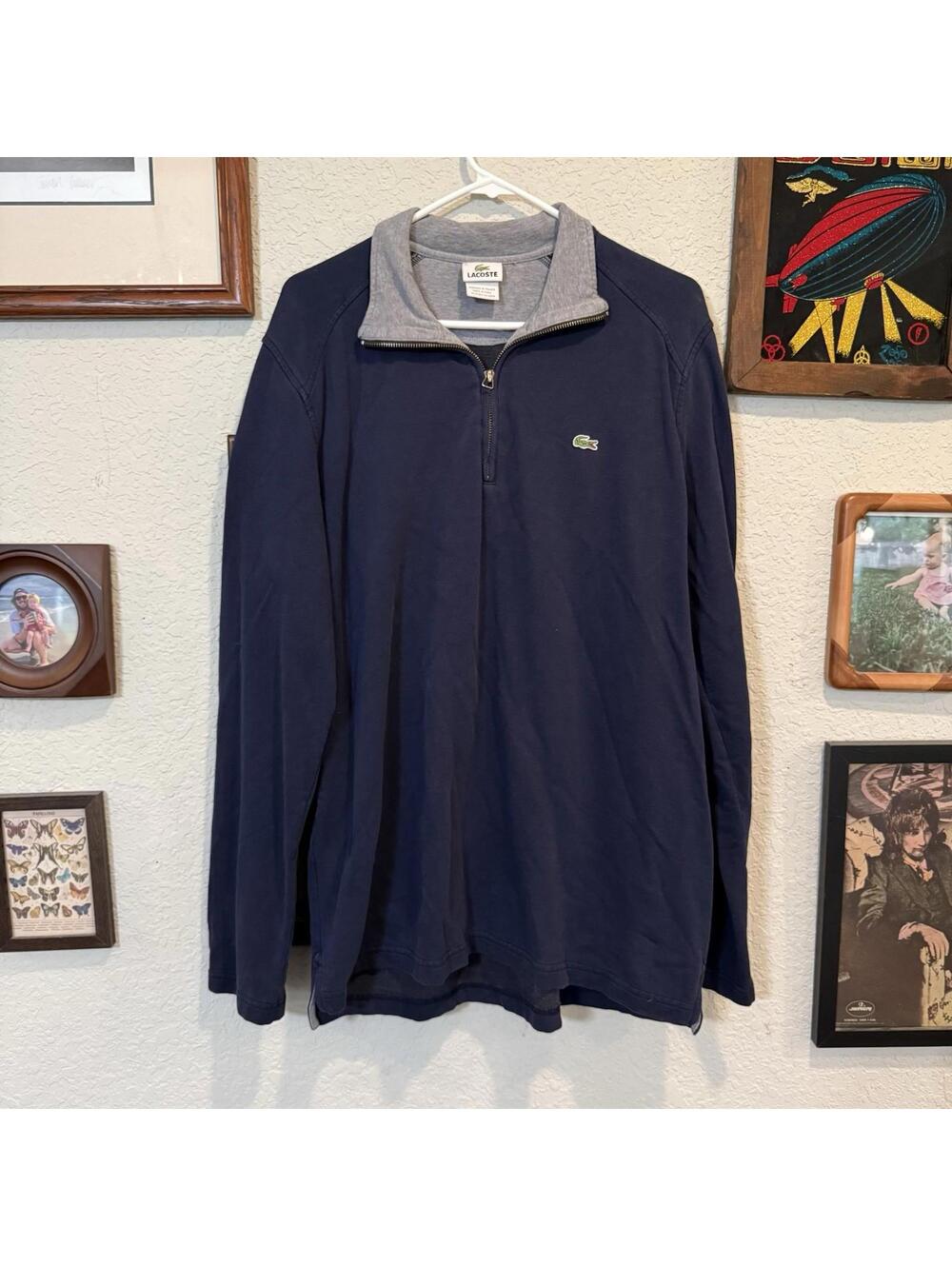 Vintage 00s‎ Lacoste Navy Blue/Gray 1/4 Zip Men’s Polo Shirt Size 5 Large